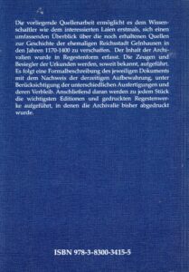 Gelnhäuser Regesten 1170-1400 Cover Rückseite